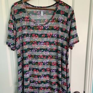 LuLaRoe Perfect Tee Swing Green Stripe Floral